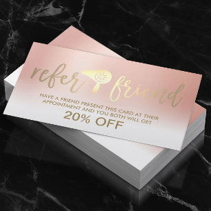 Hair Stylist Pastel Rose Gold Salon Referral Card