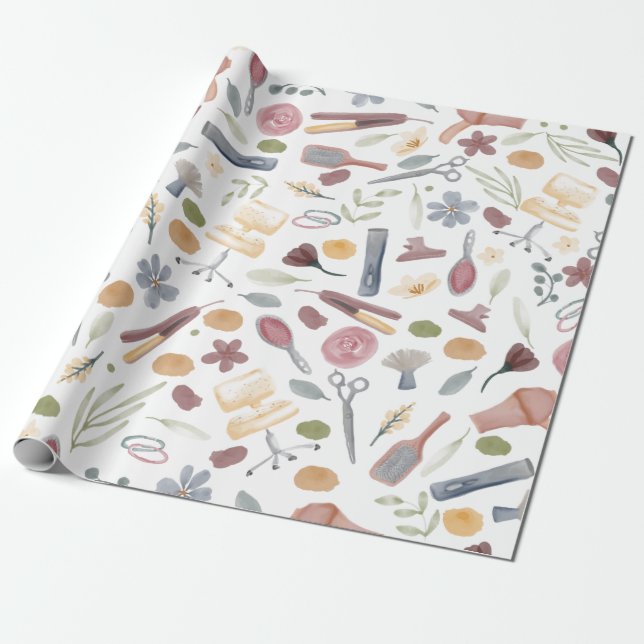 Hair Stylist | Pattern | Watercolor Wrapping Paper (Unrolled)
