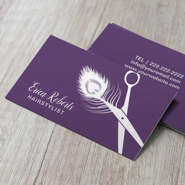 Hair Stylist Peacock Scissor Purple Beauty Salon Business Card (Creator Uploaded)