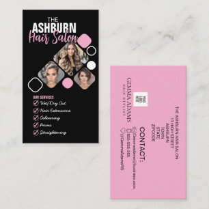 Hair Stylist photo Custom Design in Black pink Business Card