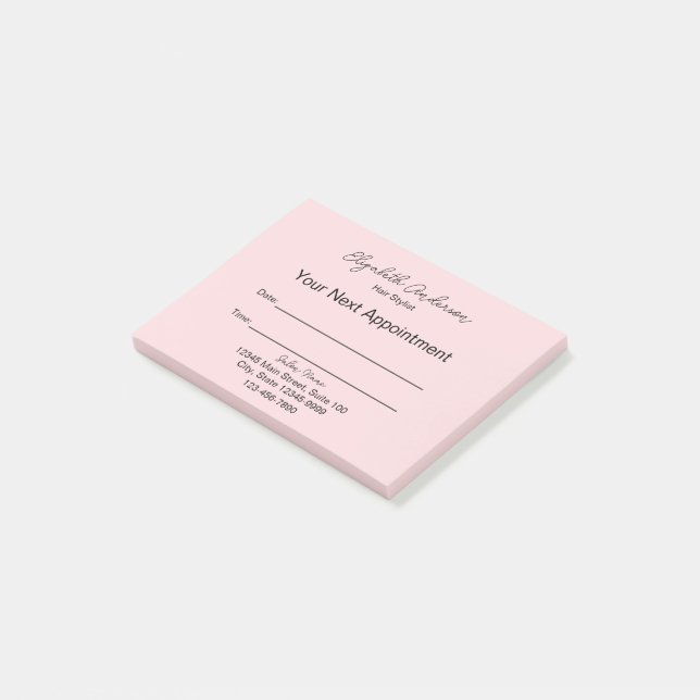 Hair Stylist Pink and Black Your Next Appointment Post-it Notes (Angled)