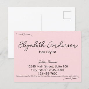 Hair Stylist Pink & Black Name Handwritten Script Postcard