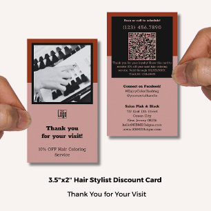 Hair Stylist Pink Black & Red Thank You Loyalty Discount Card
