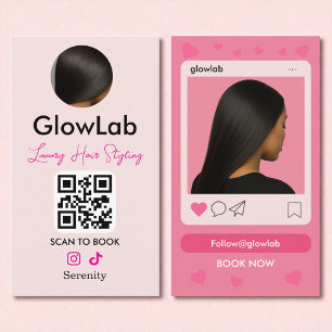Hair Stylist Pink Instagram QR Code Photo Business Card