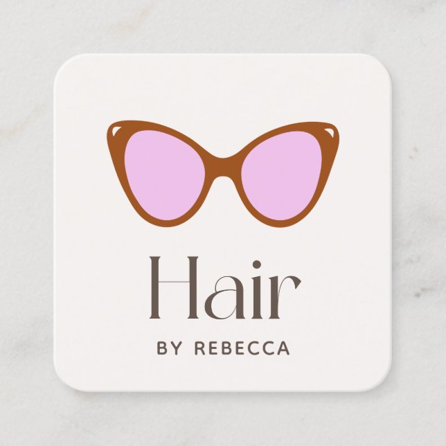 Hair Stylist Pink Retro Sunglasses Square  Square  Square Business Card (Front)