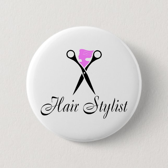 Hair Stylist (Pink/Scissors) 6 Cm Round Badge (Front)