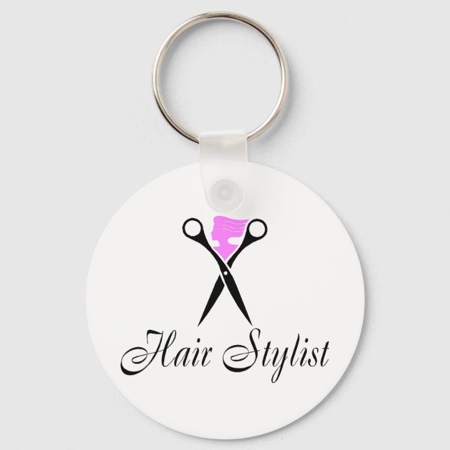 Hair Stylist (Pink/Scissors) Key Ring (Front)