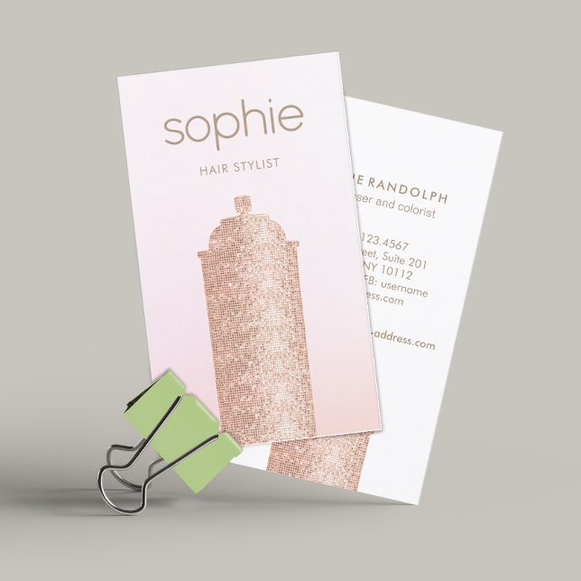 Hair Stylist Pink Sequin Spray Can Business Card (Creator Uploaded)