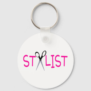 Hair Stylist Pink with Scissors Key Ring