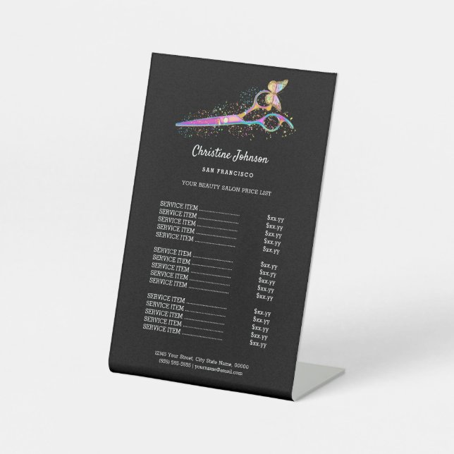hair stylist price list pedestal sign (Front)