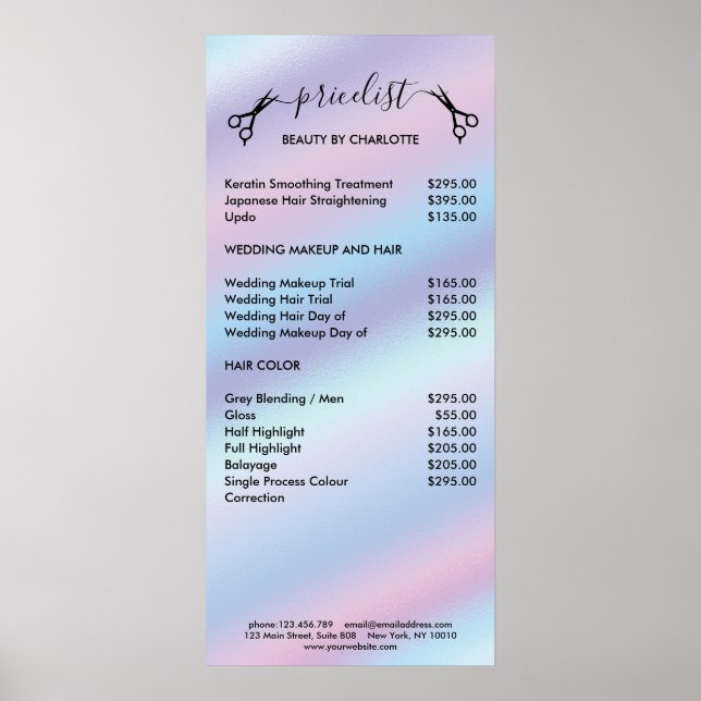 Hair Stylist Pricelist Poster (Front)