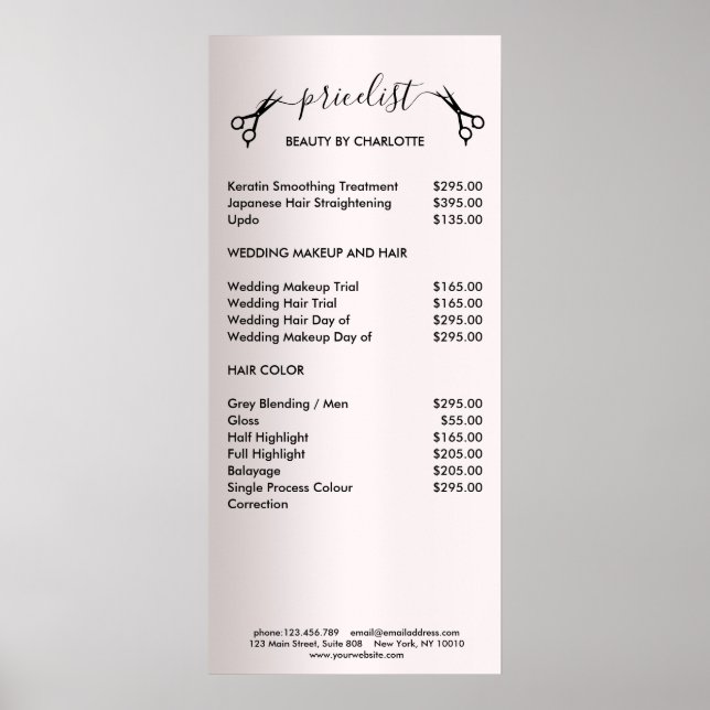 Hair Stylist Pricelist Poster (Front)