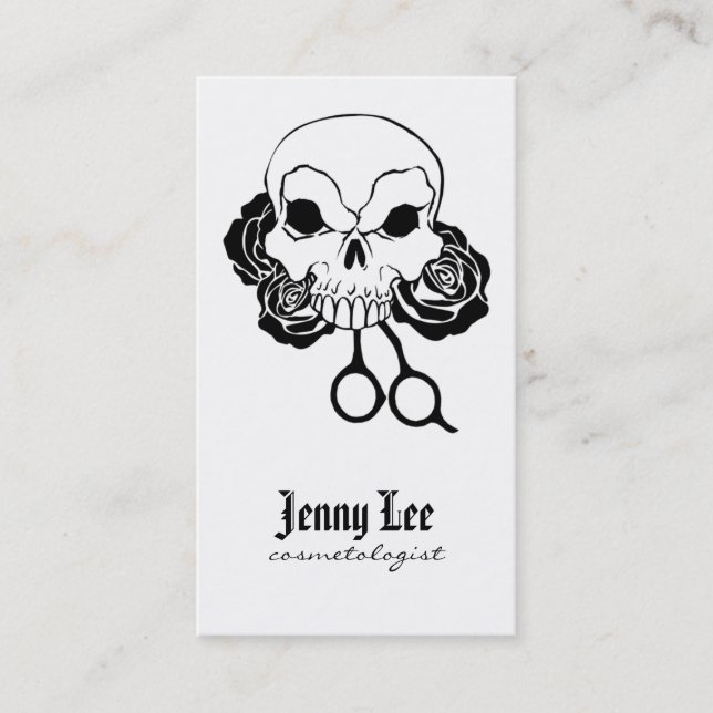 hair stylist punk grunge skull hairstylist tattoo business card (Front)