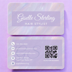 Hair Stylist Purple Pastel QR Code Business Card