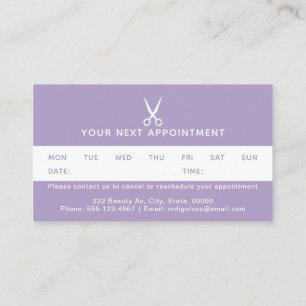 Hair Stylist Purple Scissors Appointment Card