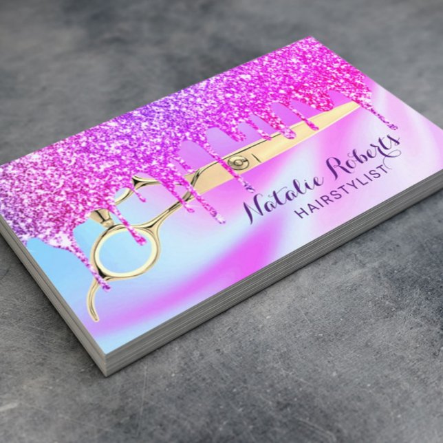 Hair Stylist Purple Unicorn Glitter Drips Salon  Business Card (Creator Uploaded)