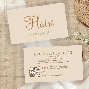 Hair stylist QR code modern beige neutral Business Card
