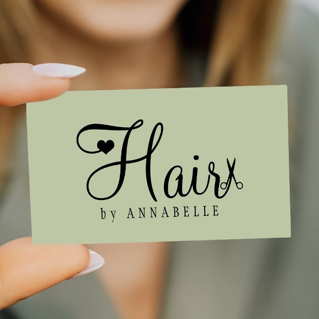 Hair stylist QR code modern script sage green Business Card (Creator Uploaded)