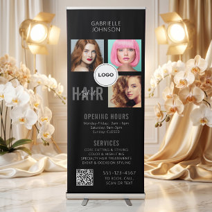 Hair Stylist QR Code Photo Collage Salon Display Retractable Banner