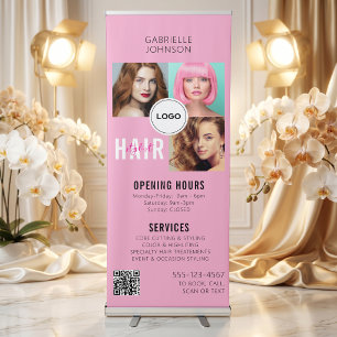 Hair Stylist QR Code Photo Collage Salon Display Retractable Banner