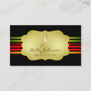 Hair Stylist Rainbow Gold Glitter Saloon striped Business Card
