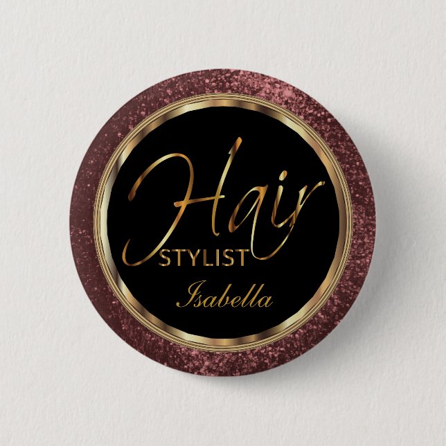 Hair Stylist Rose Glitter and Black 6 Cm Round Badge (Front)