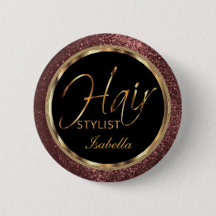 Hair Stylist Rose Glitter and Black 6 Cm Round Badge