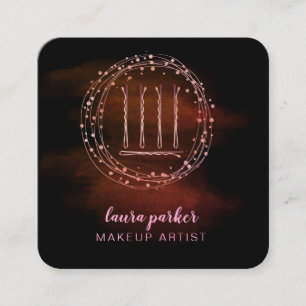 Hair Stylist Rose Gold Bobby Pins Makeup Artist Square Business Card