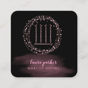 Hair Stylist Rose Gold Bobby Pins Makeup Artist Square Business Card