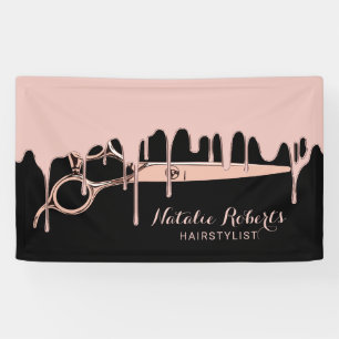 Hair Stylist Rose Gold Drips Scissor Beauty Salon Banner