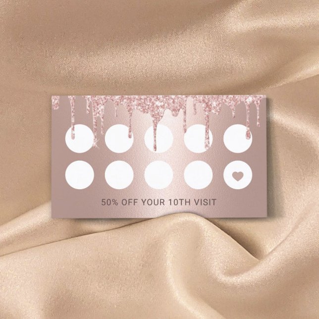 Hair Stylist Rose Gold Glitter Drips Salon Loyalty Card (Creator Uploaded)