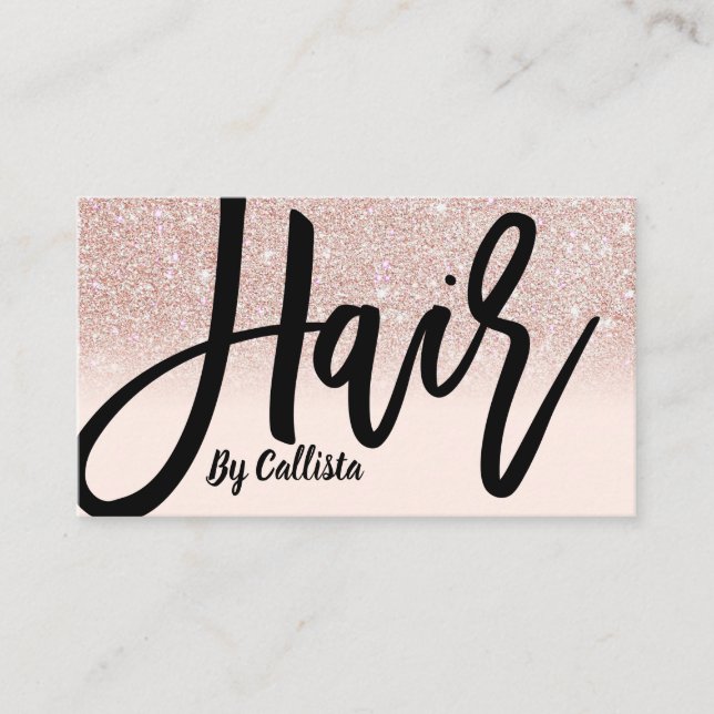 Hair Stylist Rose Gold Glitter Pink Typography Business Card (Front)