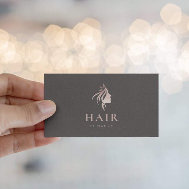 Hair Stylist Rose Gold Logo  Business Card (Creator Uploaded)