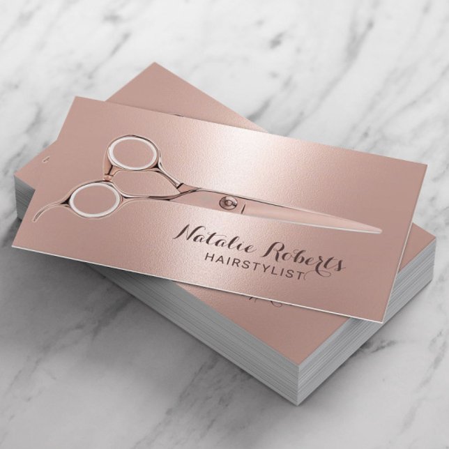Hair Stylist Rose Gold Scissor Beauty Salon Business Card (Creator Uploaded)