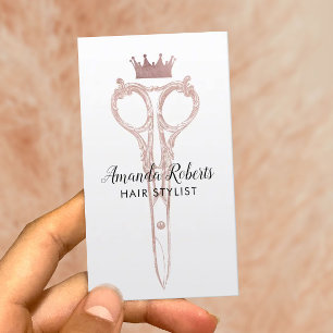 Hair Stylist Rose Gold Scissor & Crown Appointment Card