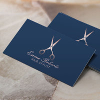 Hair Stylist Rose Gold Scissor Elegant Navy Blue