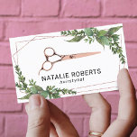 Hair Stylist Rose Gold Scissor Geometric Greenery Business Card<br><div class="desc">Hair Stylist Rose Gold Scissor Geometric Greenery Hair Salon Business Cards.</div>