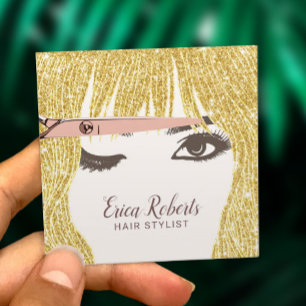 Hair Stylist Rose Gold Scissor & Girl Beauty Salon Square Business Card