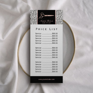 Hair Stylist Rose Gold Scissor Leopard Price List Rack Card
