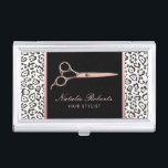 Hair Stylist Rose Gold Scissor Leopard Salon Business Card Holder<br><div class="desc">Hair Stylist Rose Gold Scissor Leopard Salon Business Cards Holder.</div>