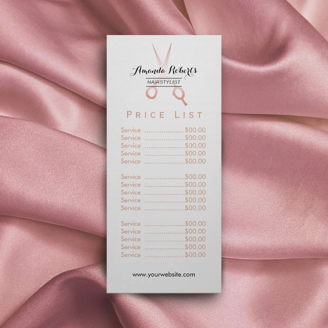 Hair Stylist Rose Gold Scissor Minimal Price List Rack Card (Creator Uploaded)