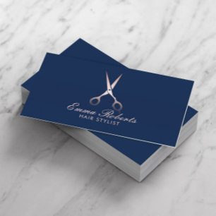 Hair Stylist Rose Gold Scissor Navy Appointment Card