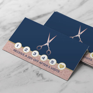 Hair Stylist Rose Gold Scissor Navy Blue Loyalty Card