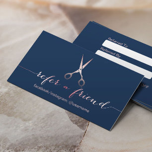Hair Stylist Rose Gold Scissor Navy Blue Referral