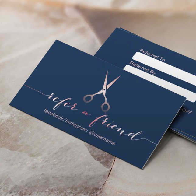 Hair Stylist Rose Gold Scissor Navy Blue Referral (Creator Uploaded)