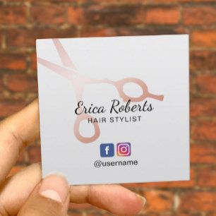Hair Stylist Rose Gold Scissor Salon Social Media Square Business Card