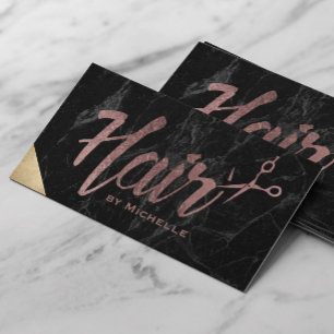 Hair Stylist Rose Gold Script Modern Marble Salon Business Card