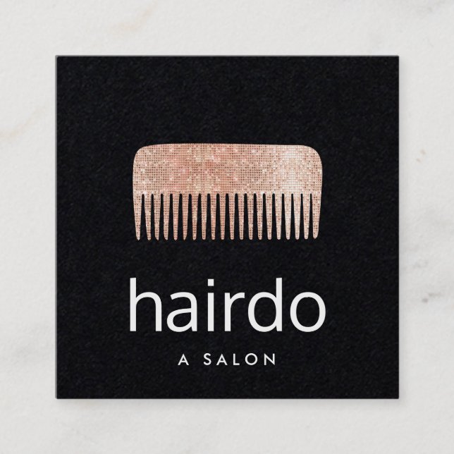 Hair Stylist Rose Gold Sequin Comb  Square Business Card (Front)