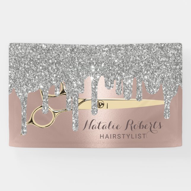 Hair Stylist Rose Gold Silver Drips Beauty Salon Banner (Horizontal)