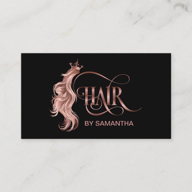 Hair stylist rose gold typography hair extension business card (Front)